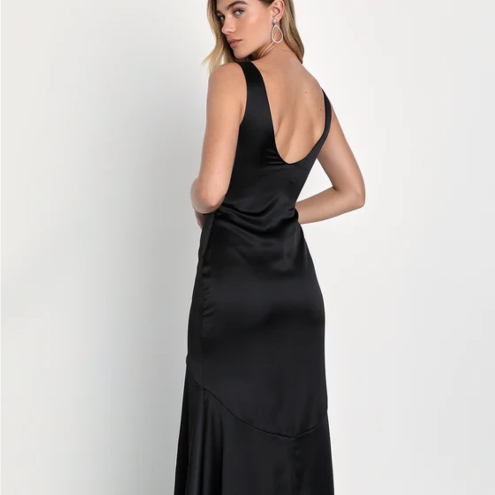 Lulu's Black Satin Maxi Dress with Scoop Back